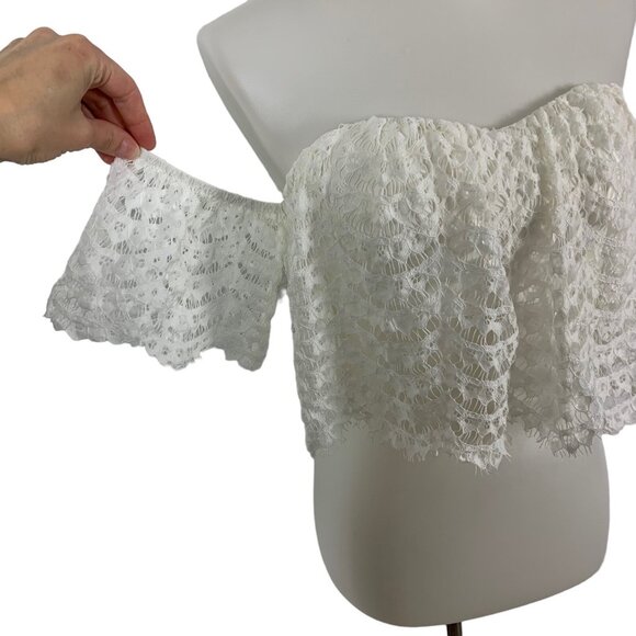 L’Atiste AMT Crop Top Small White Lace Off Shoulder Romantic Cottagecore - Picture 2 of 6